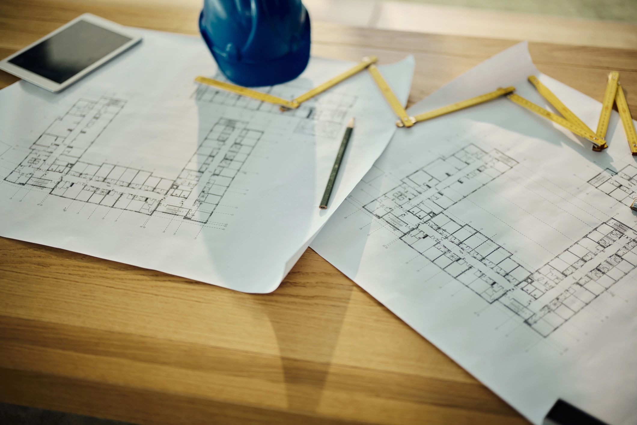 Architectural tools and blueprint detail